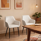 Robbie Dining Chairs Set of 2, Upholstered Linen Fabric Accent Chairs with Metal Legs, Beige