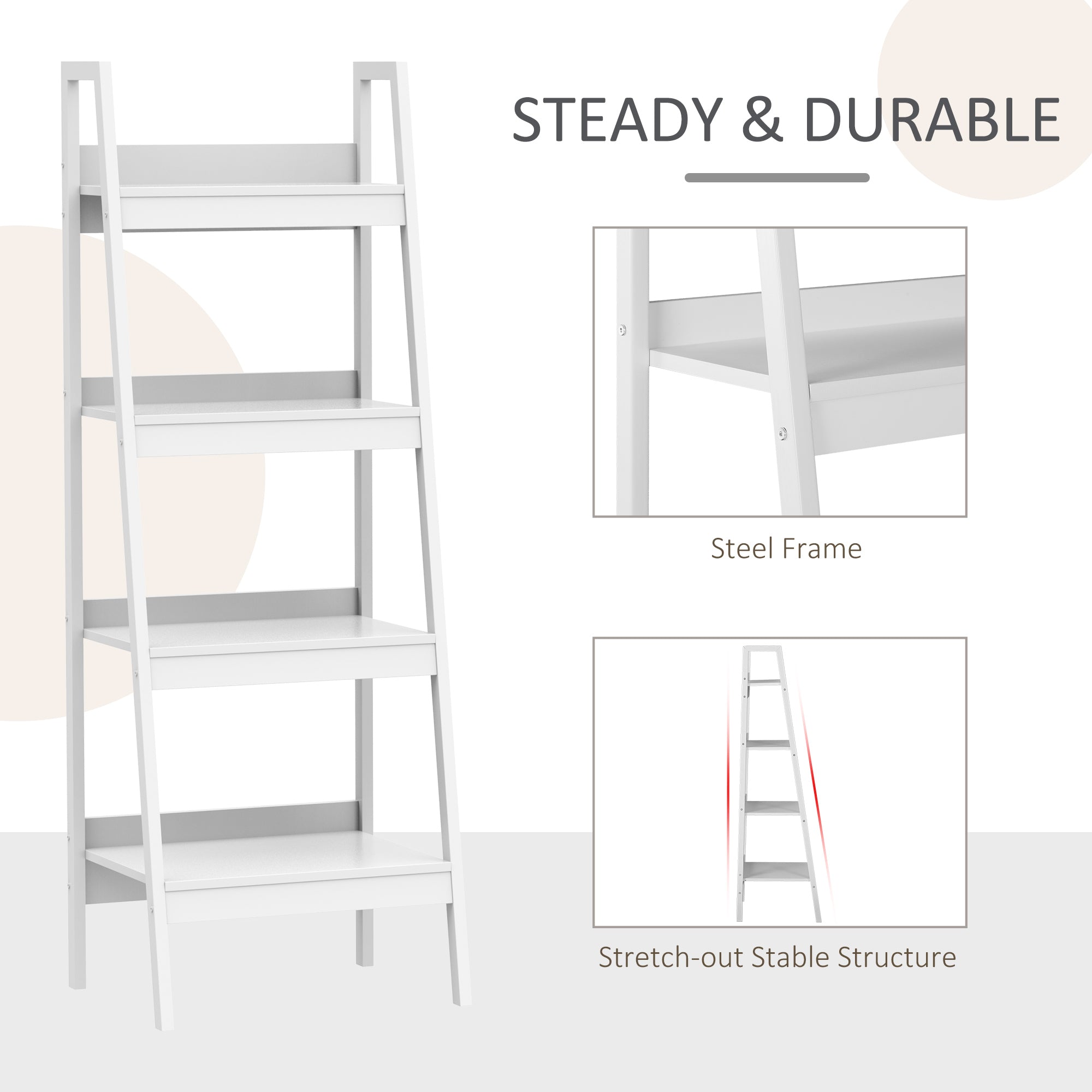 Keegan Set of 2, 4 Tier Ladder Shelf Bookcase/Multi-Use Display Rack for Home Office or Living Room-White