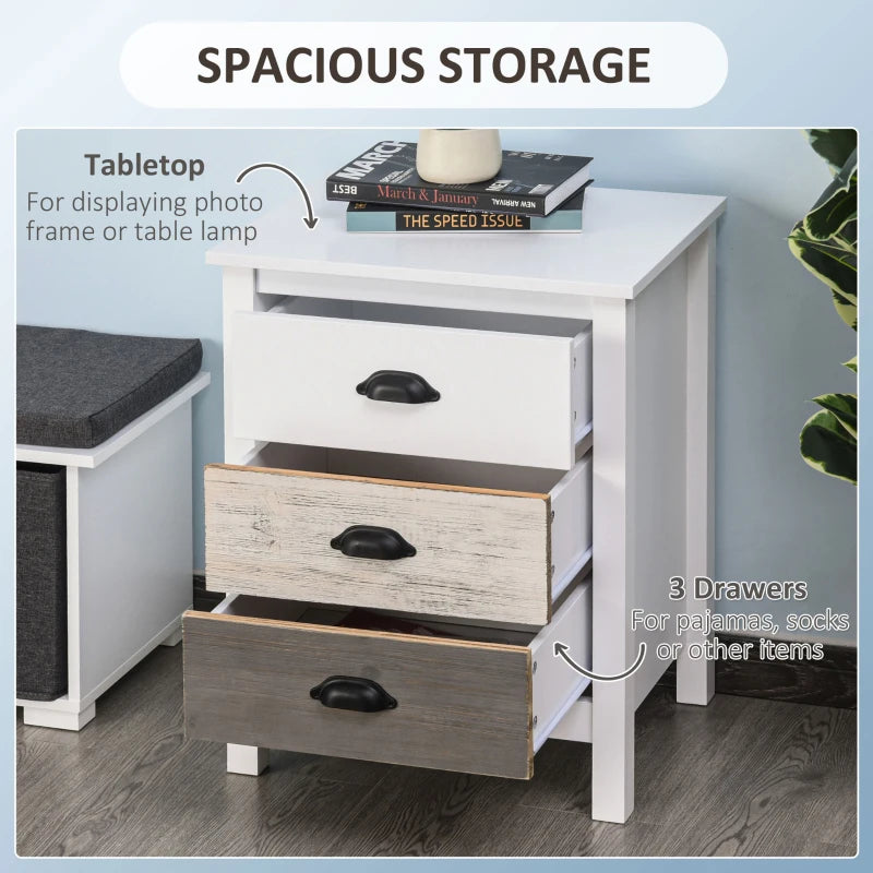 Accent Table Storage Cabinet with 3 Drawers Wooden Bedside Table Night Stand, Home Furniture