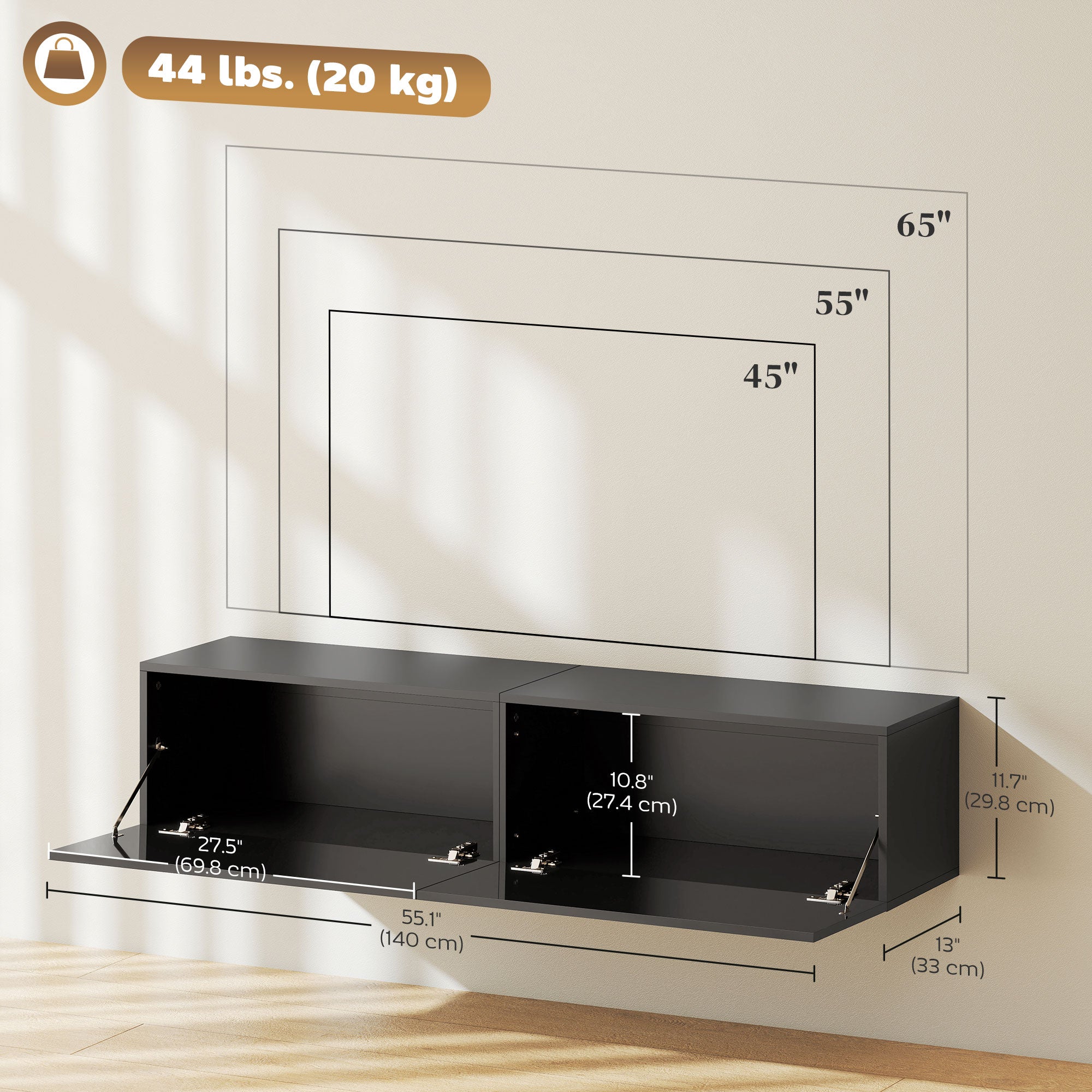 Hunter Floating TV Stand with Storage Cupboards