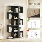 Ari 5-Tier S Shaped Geometric Bookshelf with 15 Compartments-Black